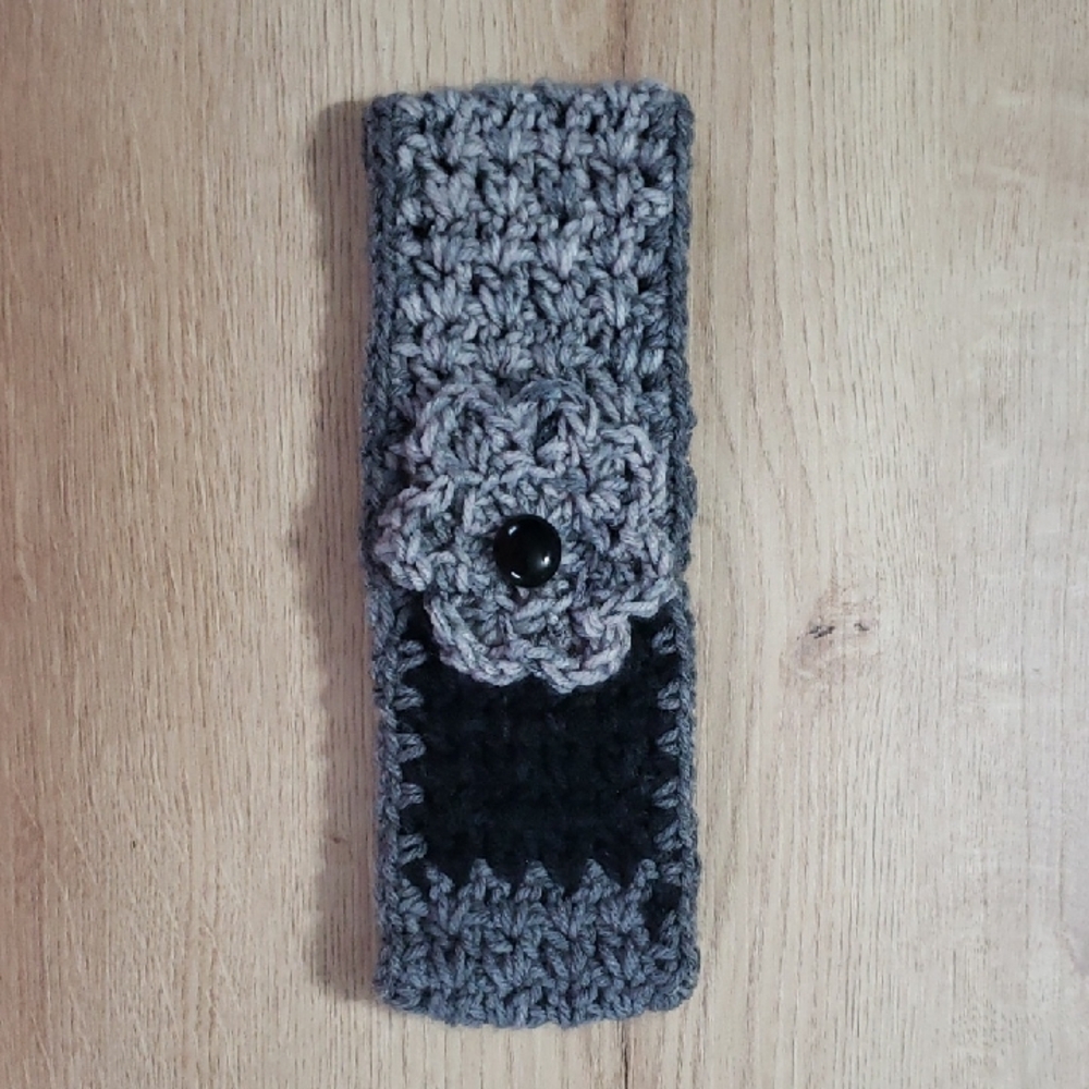 Gray Crocheted Headband with Flower